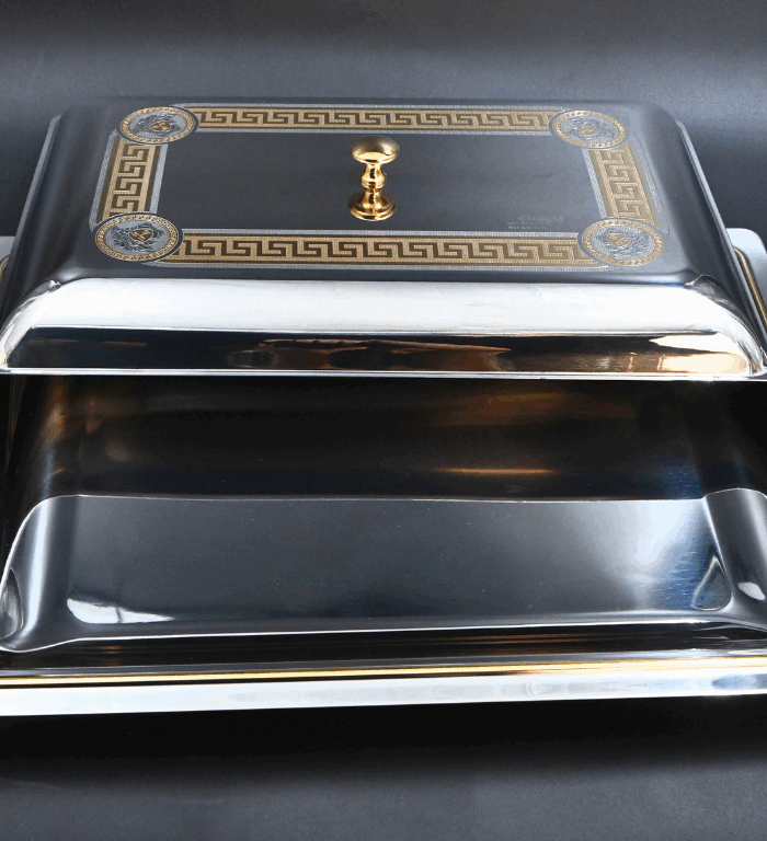 Rectangular serving cloche with gold pattern Stainless Steel - ELEGANT