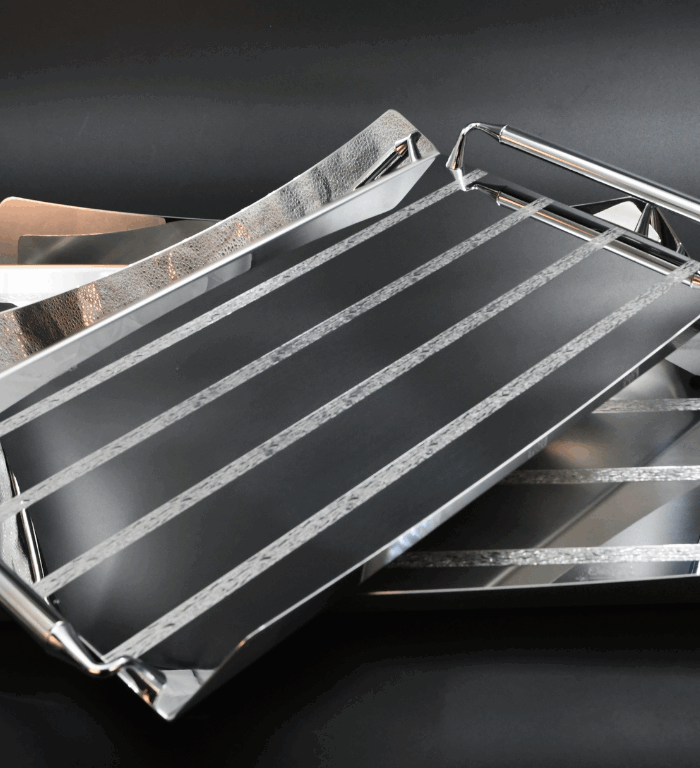 SAHARA LINE Silver – Set of 2 Rectangular Stainless Steel Trays – ELEGANT