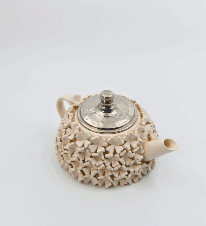 Flower Patterned Ceramic Teapot with Copper Lid
