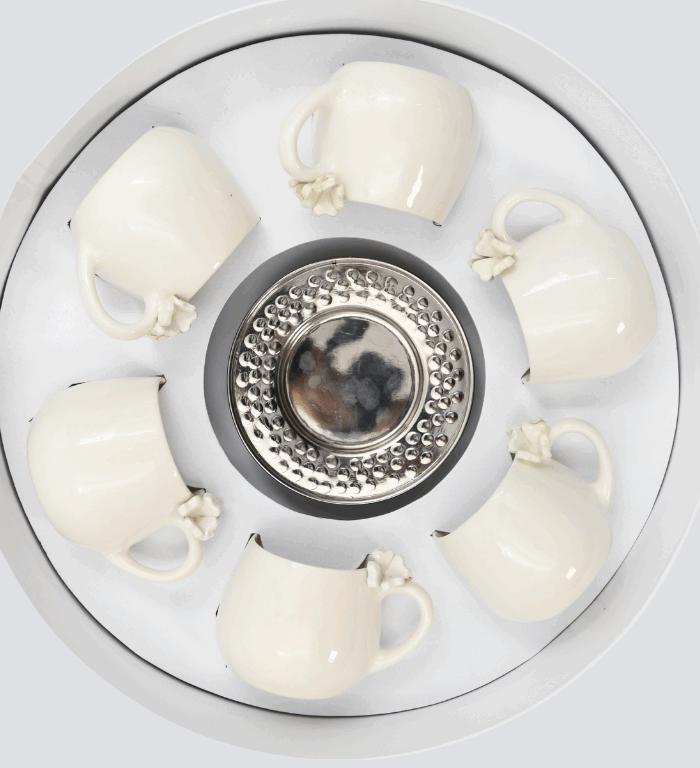 Set of 6 Ceramic milk coffee Cups with Embossed Flowers